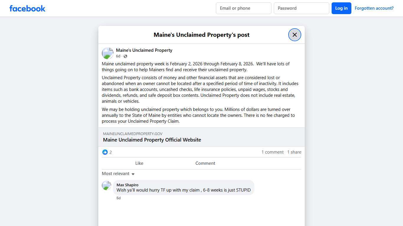 Maine unclaimed property week... - Maine's Unclaimed Property Facebook